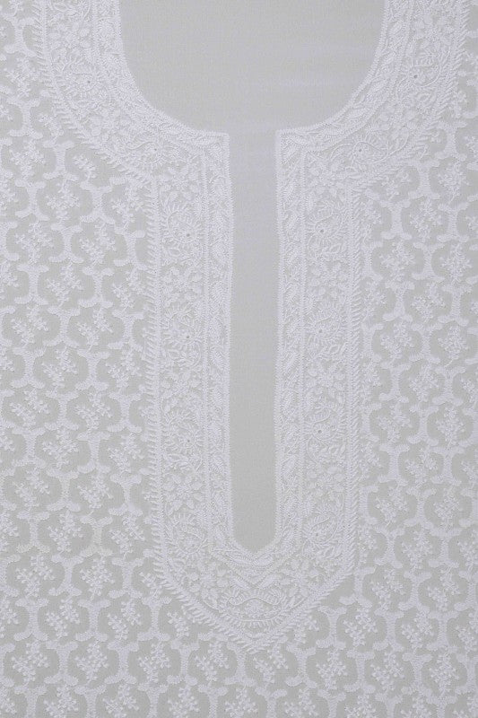 Ada Hand Embroidered White Pure Georgette Lucknowi Chikankari Unstitched Men's Kurta Piece A462749