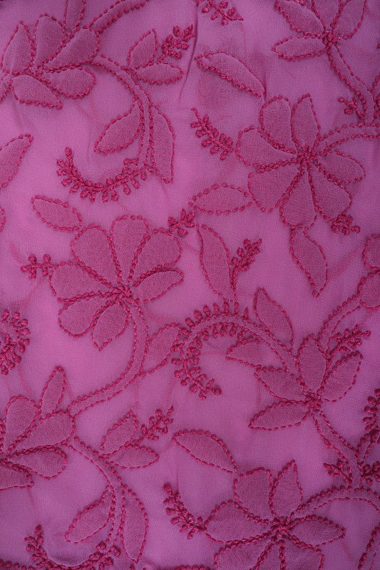 Ada Hand Embroidered Mauve Georgette Lucknowi Chikan Semi-stitched Kurta Piece A108762
