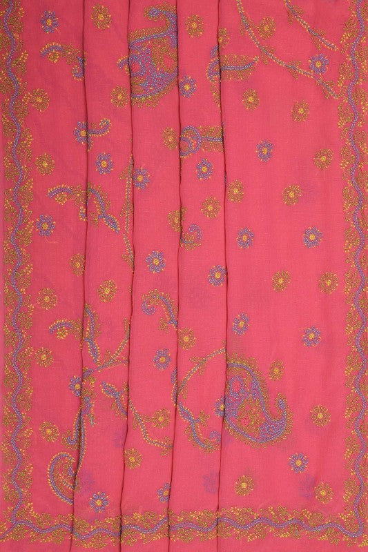 Ada Hand Embroidered Pink Georgette Lucknowi Chikankari Saree with Blouse A611436