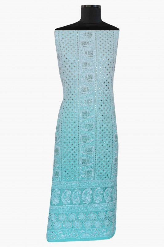 Ada Hand Embroidered Mint Green Georgette Lucknowi Chikankari Unstitched Suit Piece With Muqaish Work – A532943