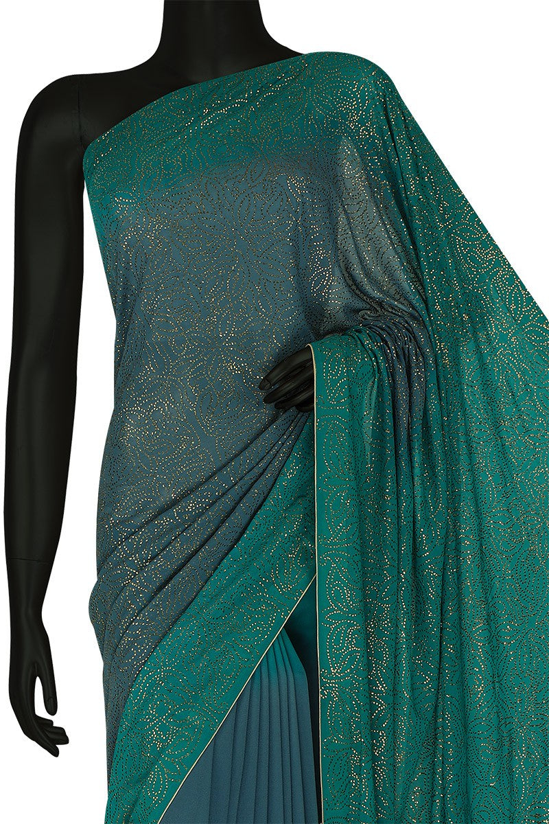 Ada Hand Embroidered Steel Grey Shaded Pine Green Pure Georgette Lucknowi Chikankari Saree With Blouse And Muqaish work A456806