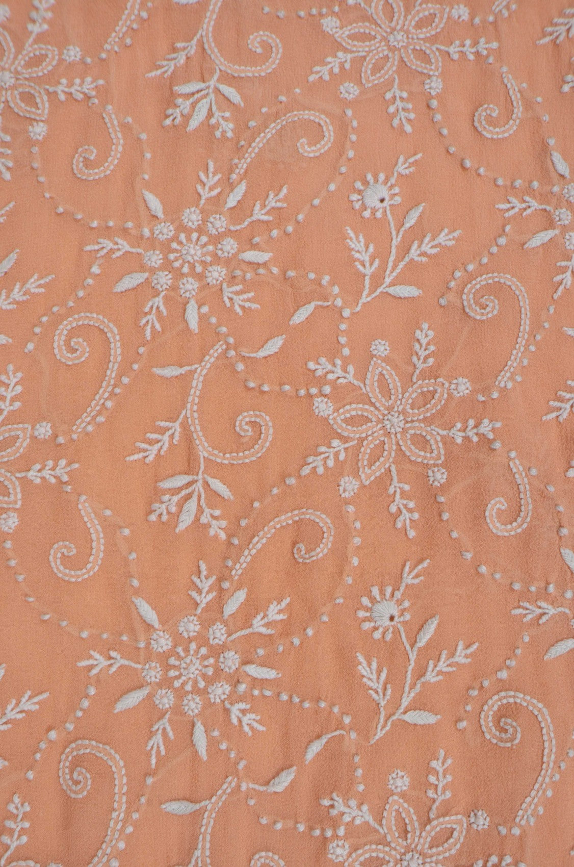 Ada Hand Embroidered Peach Pure Georgette Lucknowi Chikankari Unstitched Kurta Dupatta Set A460730