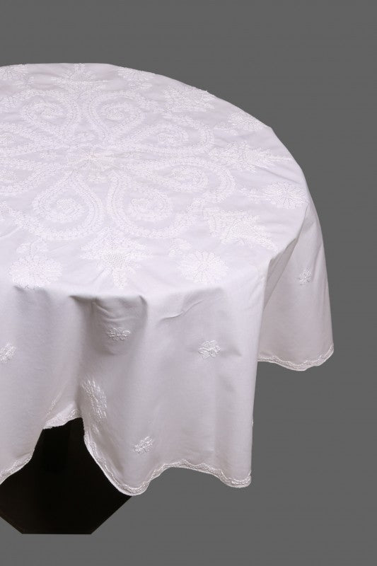 Ada Hand Embroidered White Cotton Lucknowi Chikankari Table Cover A478298
