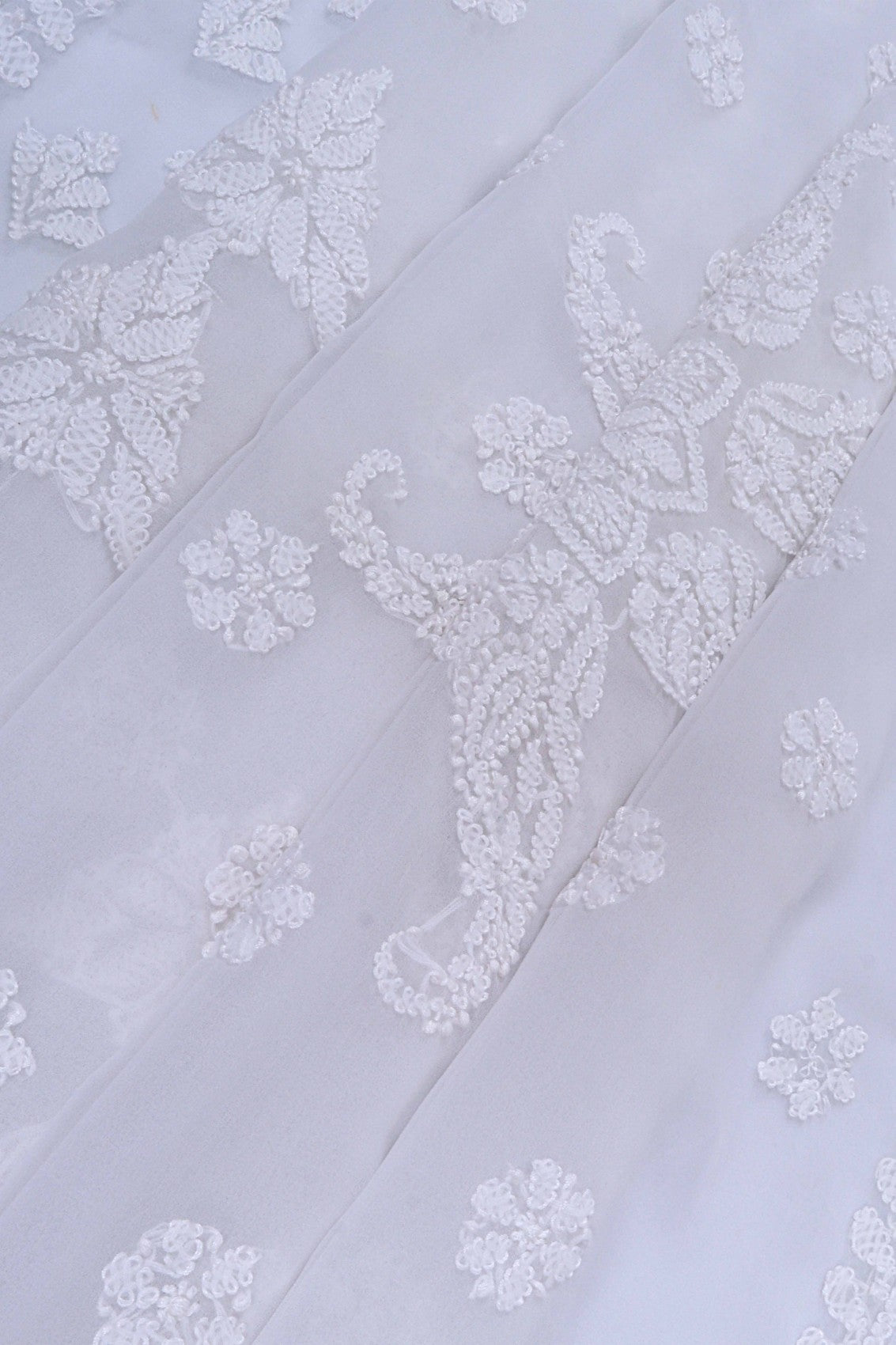 Ada Hand Embroidered White Georgette Lucknowi Chikankari Saree With Blouse A556967