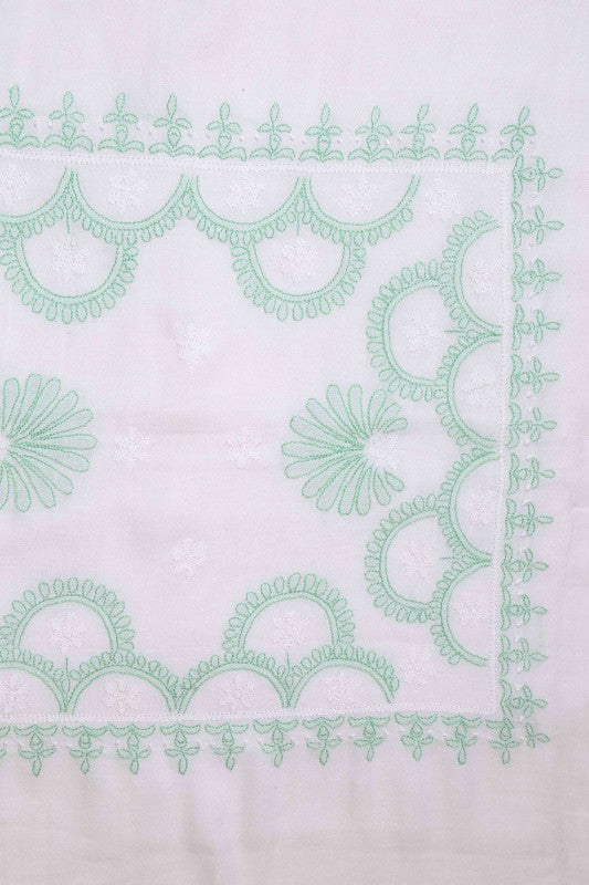 Ada Hand Embroidered White Cotton Lucknowi Chikankari Table Cover A475725