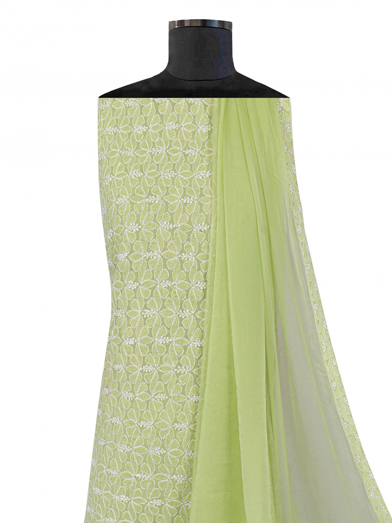 Ada Hand Embroidered Sheen Green Cotton Lucknowi Chikankari Unstitched Suit Piece 01A197623