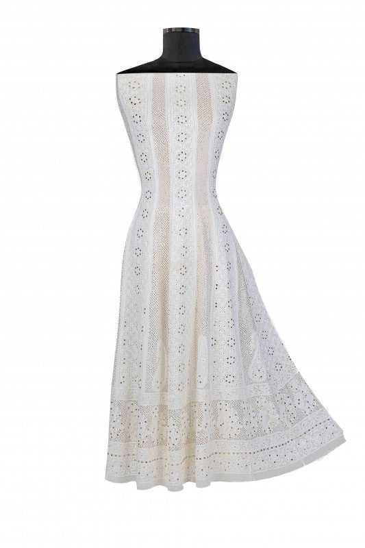 Ada Hand Embroidered White Georgette Semi-stitched Anarkali Kurta Dupatta With Muqaish Work-A614212