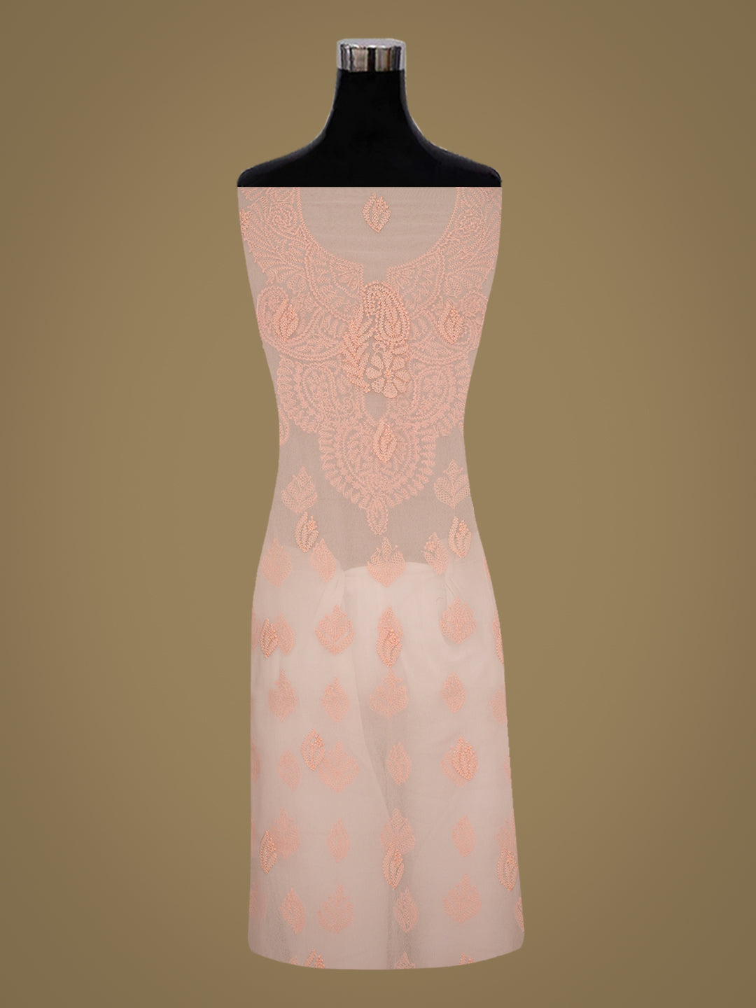 Ada Hand Embroidered Peach Faux Georgette Lucknowi Chikankari Unstitched Suit Piece_2