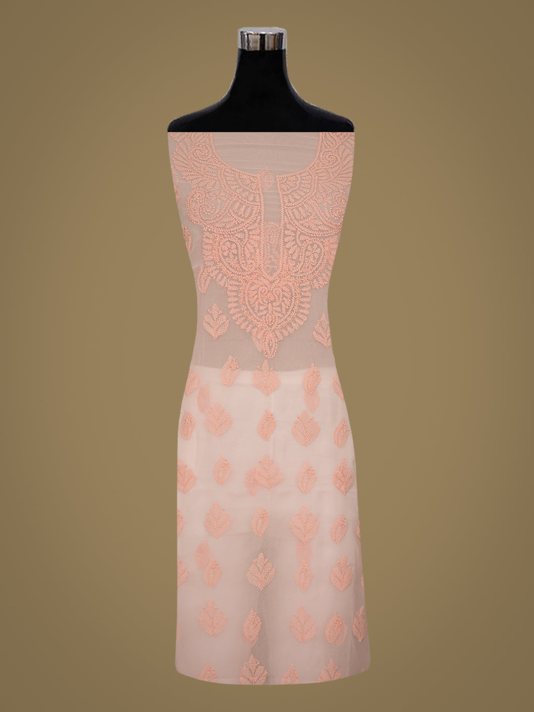 Ada Hand Embroidered Peach Faux Georgette Lucknowi Chikankari Unstitched Suit Piece_3