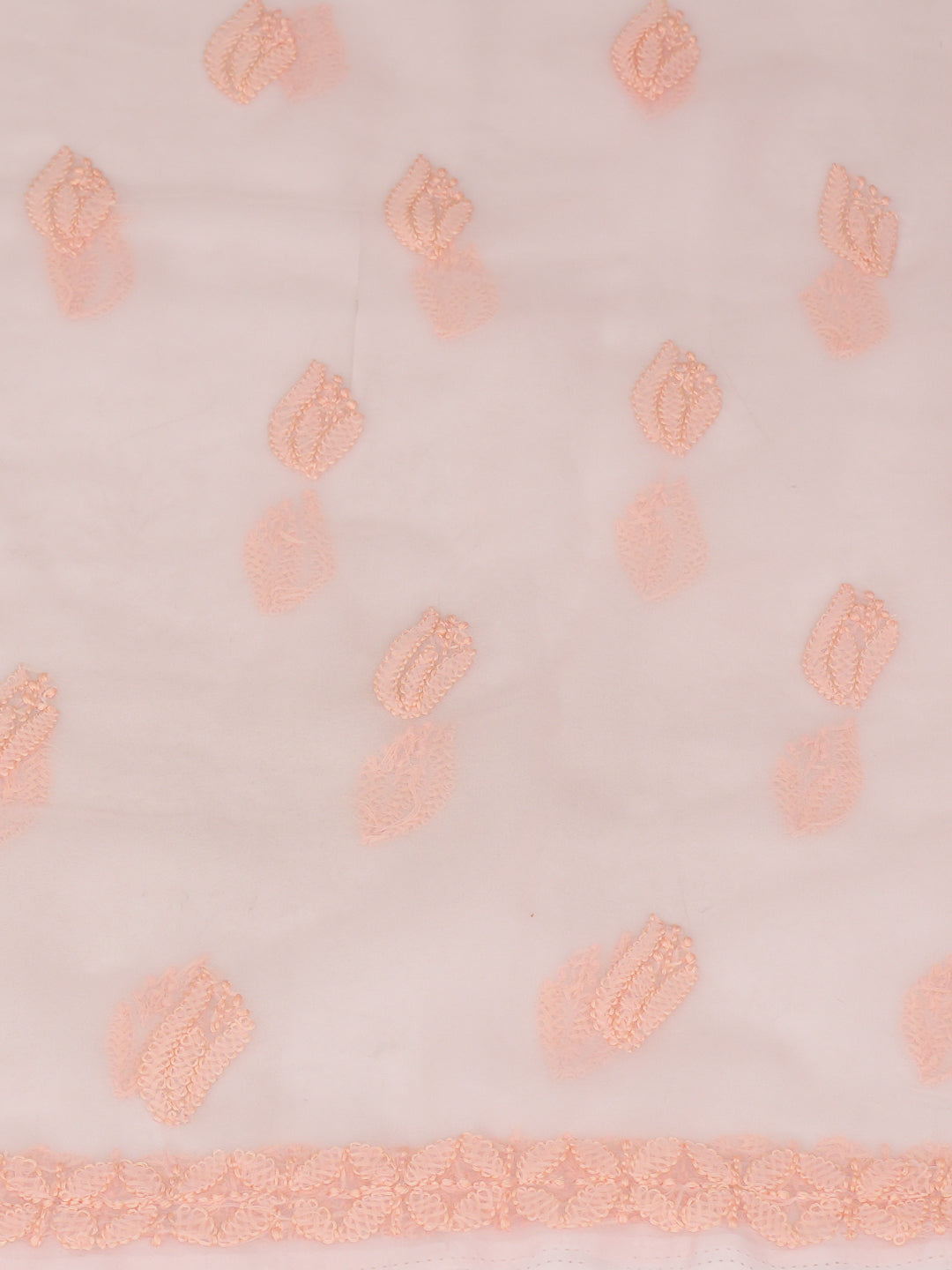 Ada Hand Embroidered Peach Faux Georgette Lucknowi Chikankari Unstitched Suit Piece_5
