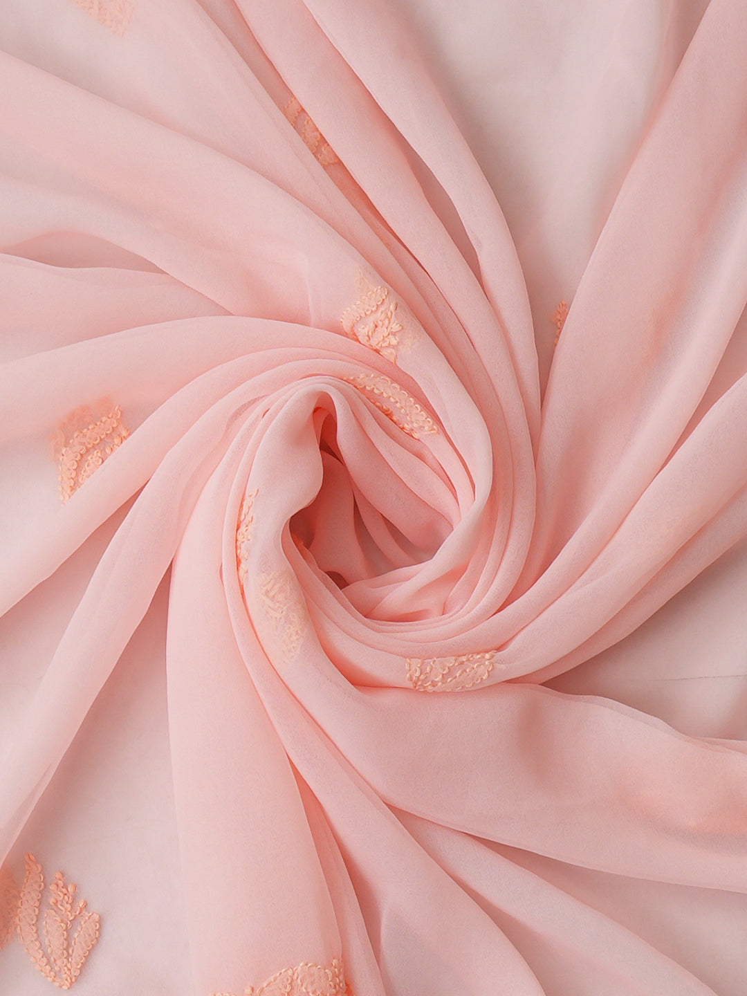 Ada Hand Embroidered Peach Faux Georgette Lucknowi Chikankari Unstitched Suit Piece_6
