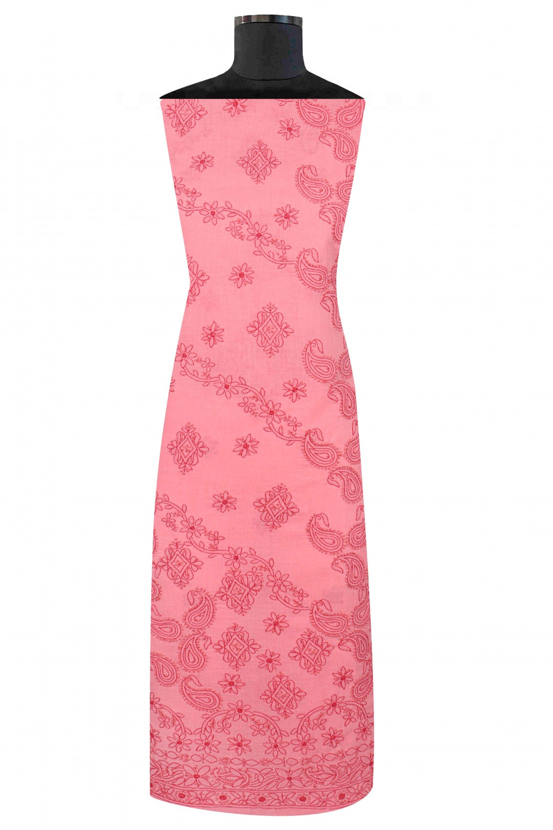 Ada Hand Embroidered Punch Pink Cotton Lucknowi Chikankari Unstitched Suit Piece 01A178593