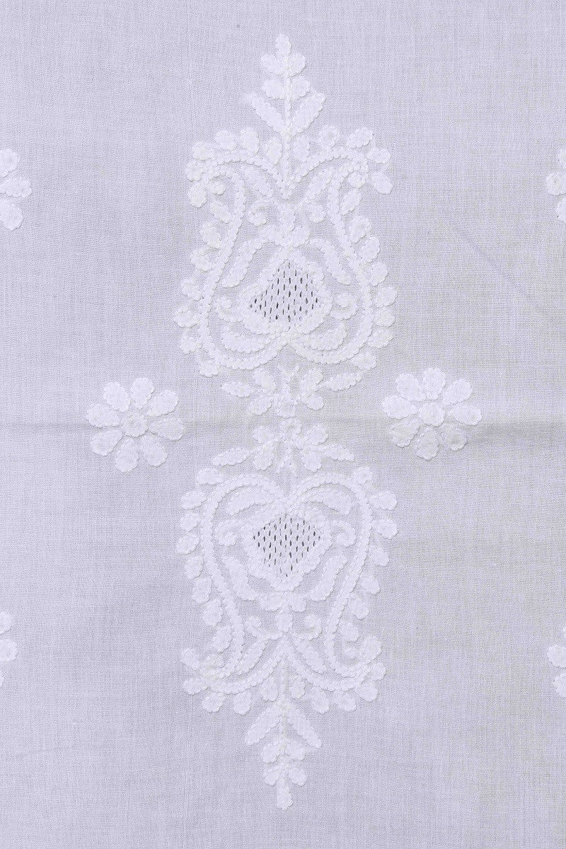 Ada Hand Embroidered White Cotton Lucknowi Chikankari Dining Table Cover Set-A96922