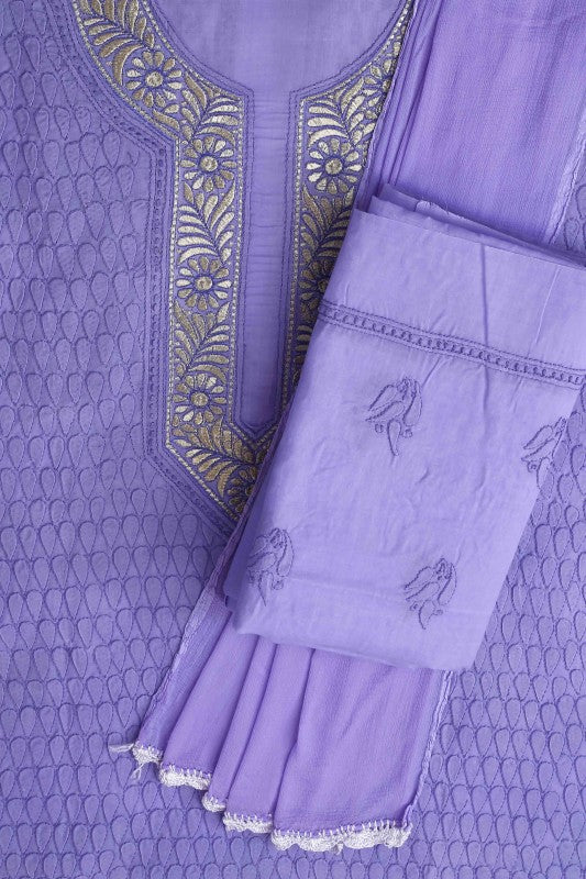 Ada Hand Embroidered Mauve Cotton Lucknowi Chikan Unstitched Suit Piece–A100187