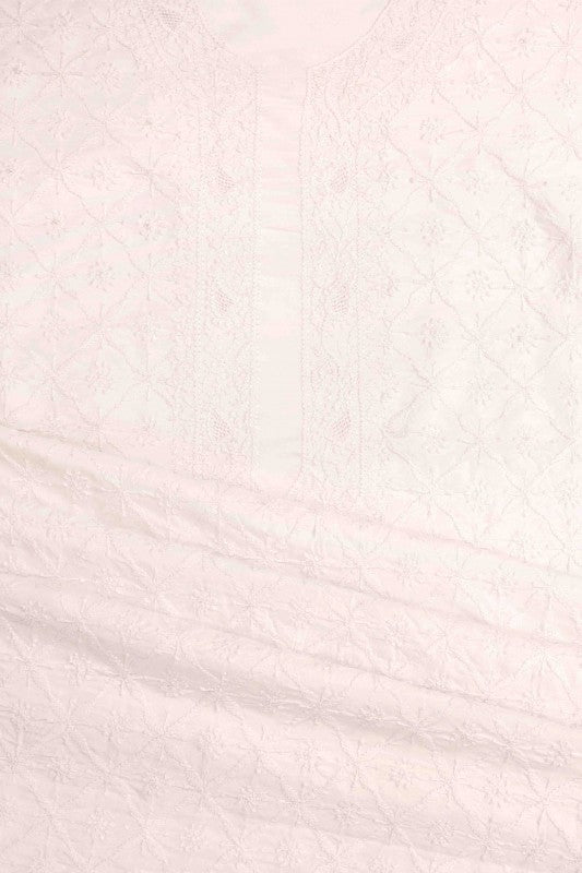 Ada Hand Embroidered White Cotton Lucknowi Chikan Unstitched Men's Kurta Piece A617110