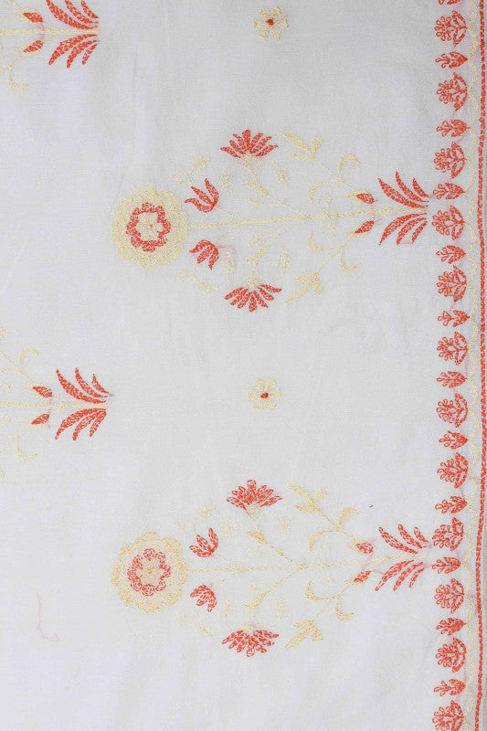 Ada Hand Embroidered Cream Chanderi Lucknowi Chikankari Saree With Blouse- A437929