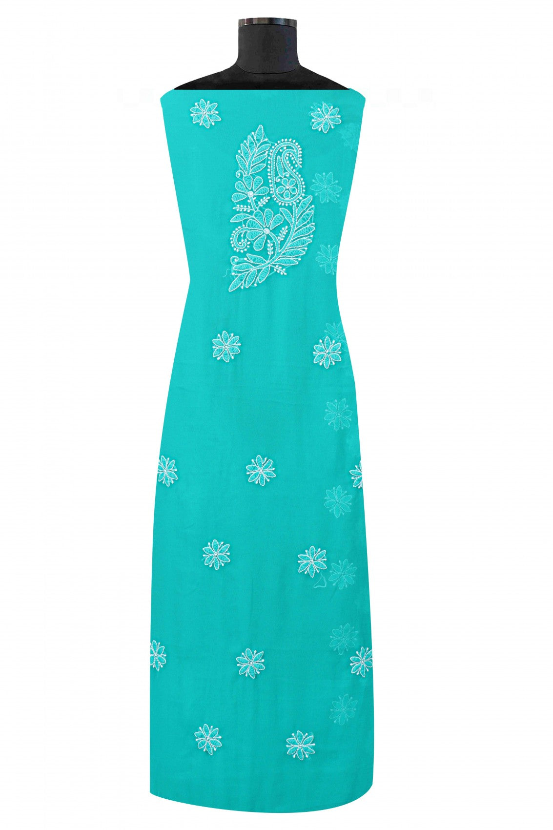 Ada Hand Embroidered Dark Green Georgette Lucknowi Chikankari Unstitched Suit Piece With Pearl Work 01A146084
