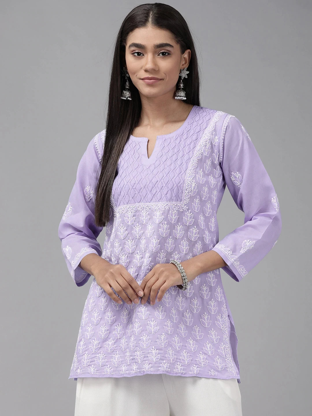 Ada Hand Embroidered Mauve Cotton Lucknowi Chikankari Short Kurti A911244