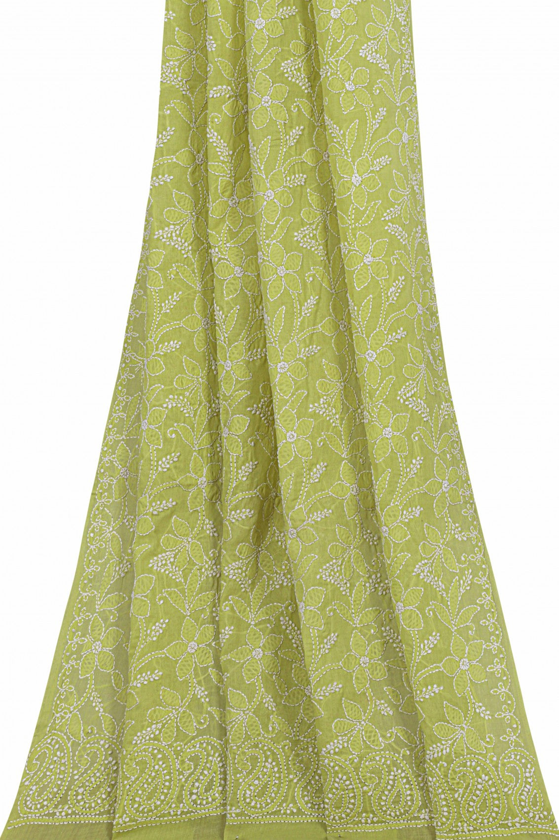 Ada Hand Embroidered Green Cotton Lucknowi Chikankari Dupatta A588708