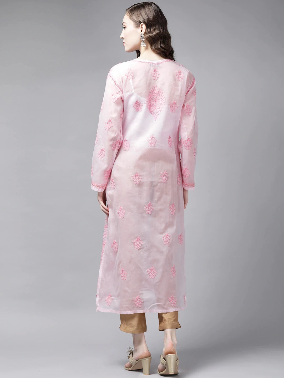 Ada Hand Embroidered Pink Cotton Lucknow Chikan Kurta A411251