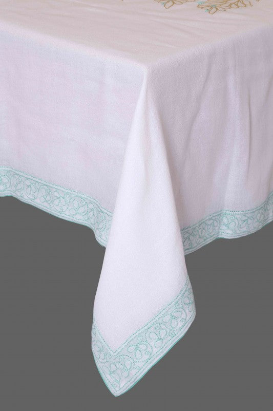 Ada Hand Embroidered White Cotton Lucknowi Chikankari Table Cover A475715
