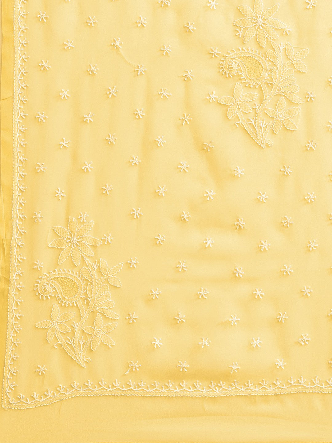 Ada Hand Embroidered Yellow Georgette Lucknow Chikan Saree with Blouse A233458