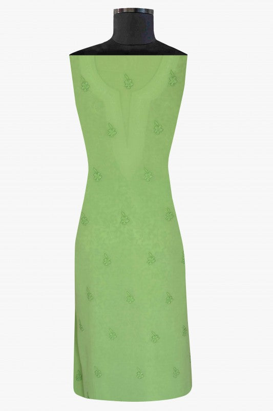 Ada Hand Embroidered Green Pure Georgette Lucknowi Chikan Unstitched Kurta Dupatta Set With Pearl Work-A279695