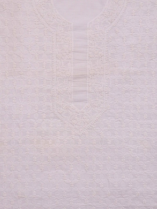 Ada Hand Embroidered White Cotton Chikan Unstitched Men's Kurta Piece A618740