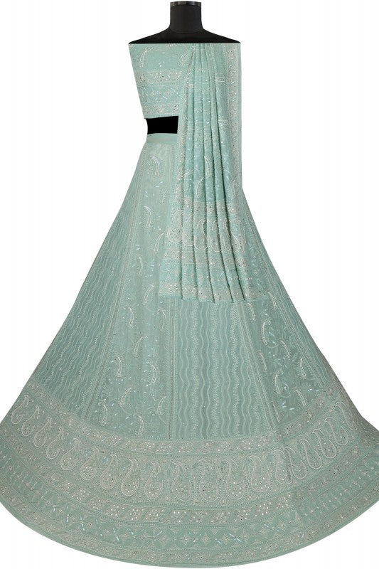 Ada Hand Embroidered Higgins Lake Grey Pure Georgette Lucknowi Chikankari Lehenga Set with Pearl & Sequinned Work A405333