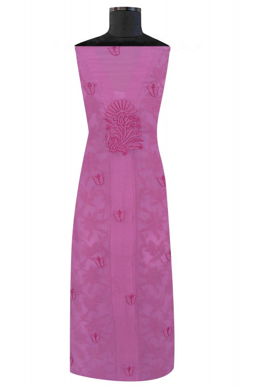 Ada Hand Embroidered Mauve Georgette Lucknowi Chikan Semi-stitched Kurta Piece A108762