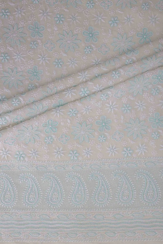 Ada Hand Embroidered Smoke White Pure Georgette Lucknowi Chikan Unstitched Kurta Dupatta–A609242