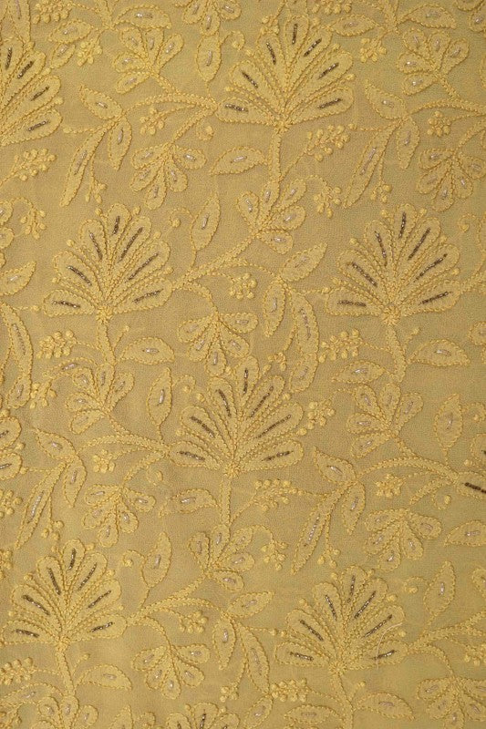 Ada Hand Embroidered Gold Mustard Pure Georgette Lucknowi Chikankari Dupatta with Cutdana Work A589250