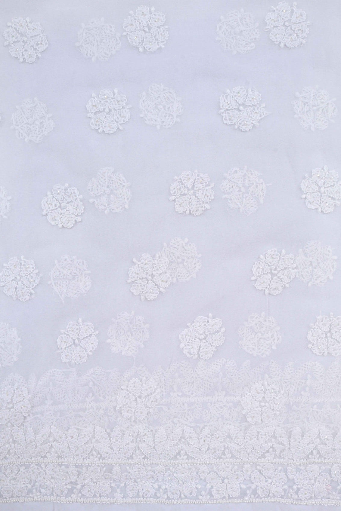 Ada Hand Embroidered White Georgette Lucknowi Chikankari Unstitched Suit Piece With Pearl Work 01A28076