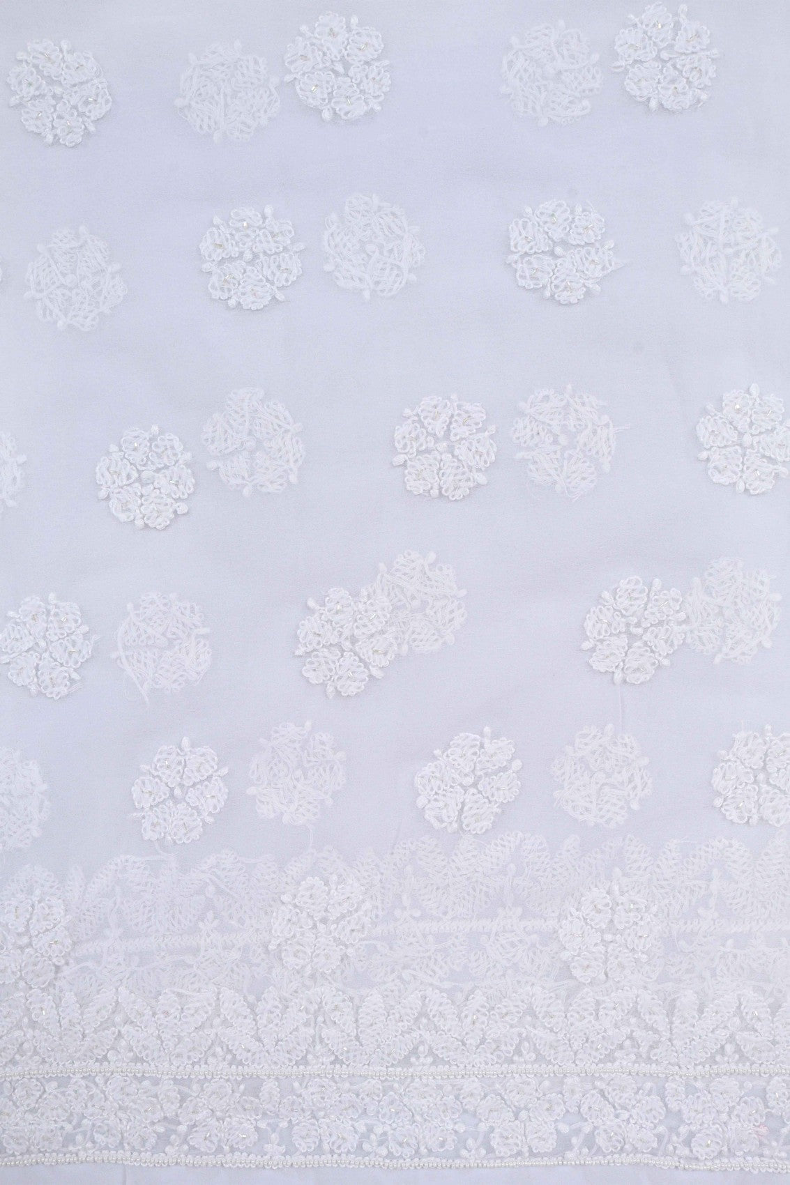 Ada Hand Embroidered White Georgette Lucknowi Chikankari Unstitched Suit Piece With Pearl Work 01A28076
