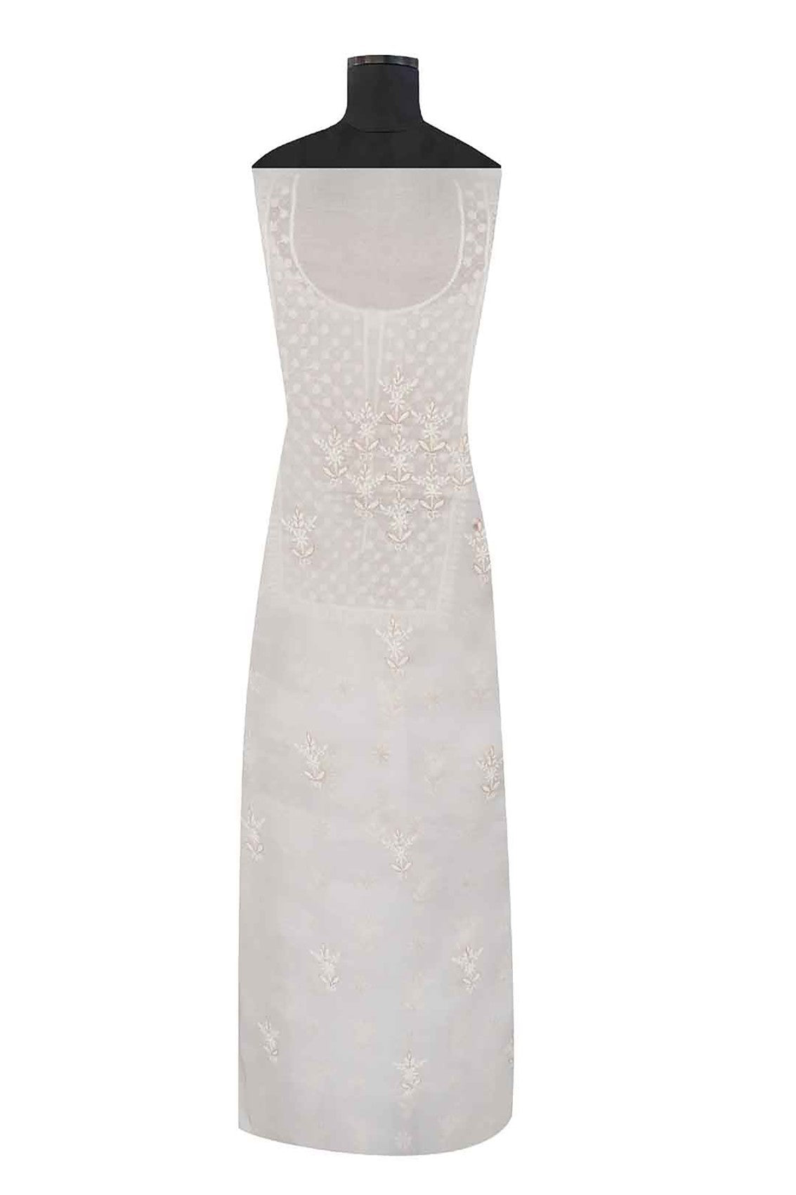Ada Hand Embroidered White Organza Lucknowi Chikankari Unstitched Kurta Piece With Pearl Work A614805