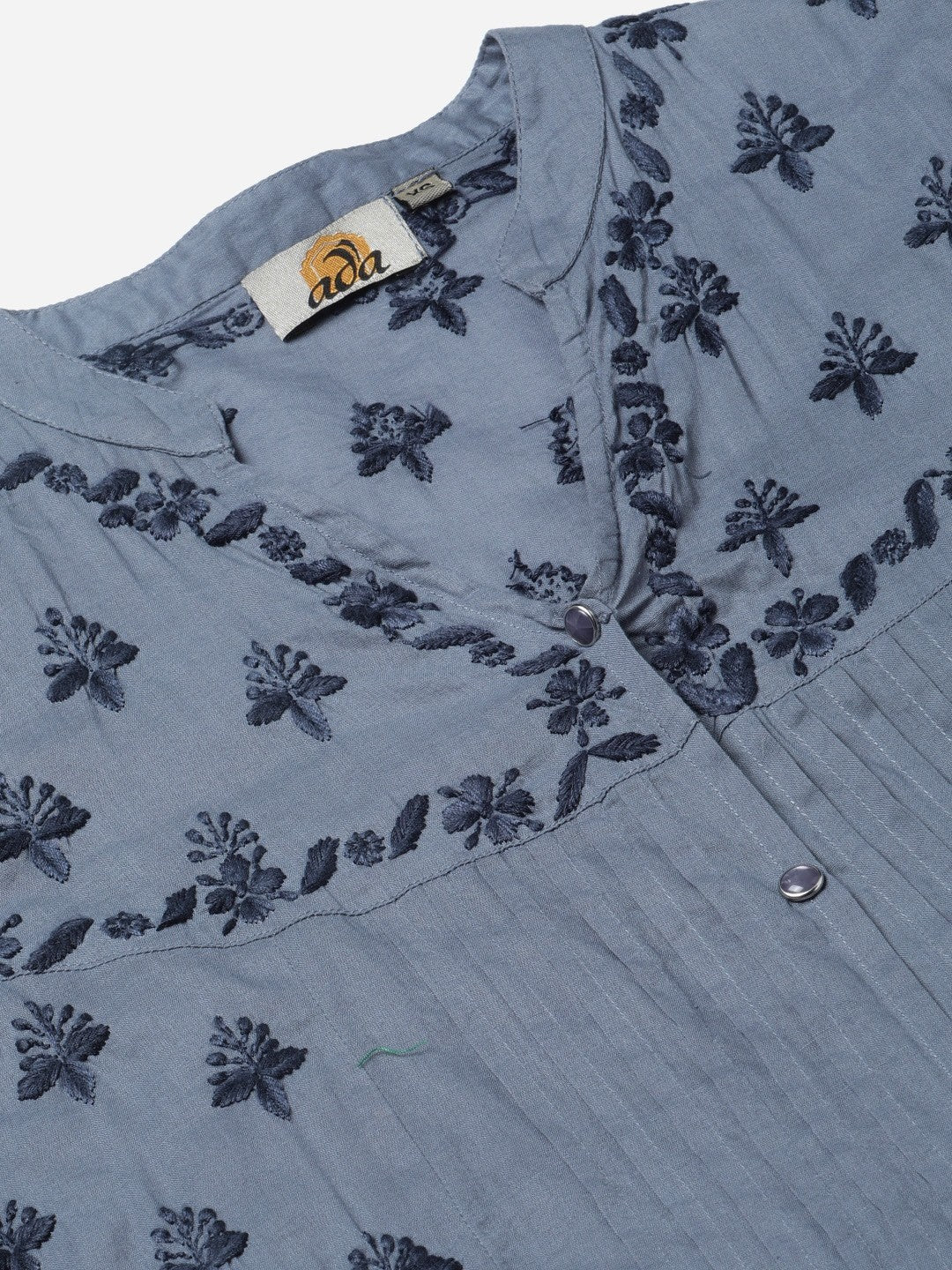 Ada Hand Embroidered Grey Cotton Lucknowi Chikankari Straight Kurta With Trouser Set A811156