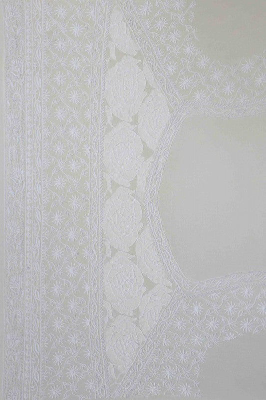 Ada Hand Embroidered Off White Pure Georgette Lucknowi Chikankari Lehenga Set A391405