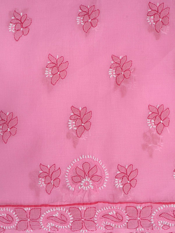 Ada Hand Embroidered Pink Cotton Lucknowi Chikankari Unstitched Suit Piece 01A106148