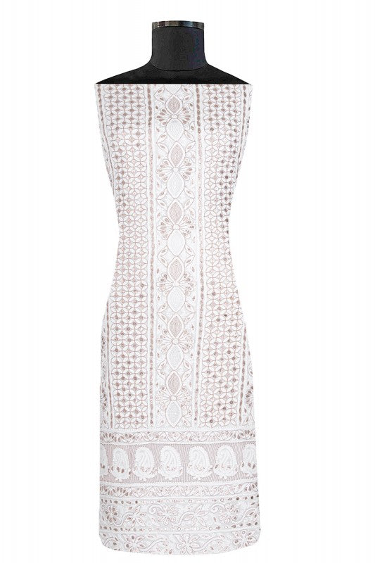 Ada Hand Embroidered White Pure Georgette Lucknowi Chikan Unstitched Kurta Dupatta Set With Gota Patti Work- A454104