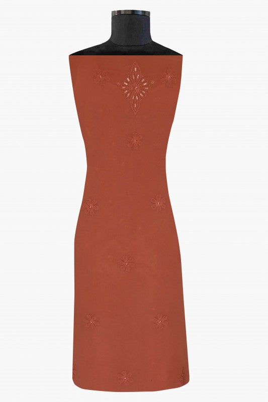 Ada Hand Embroidered Cinnamon Brown Georgette Lucknowi Chikan Unstitched Kurta Dupatta Set With Pearl & Sequinned Work-A611680
