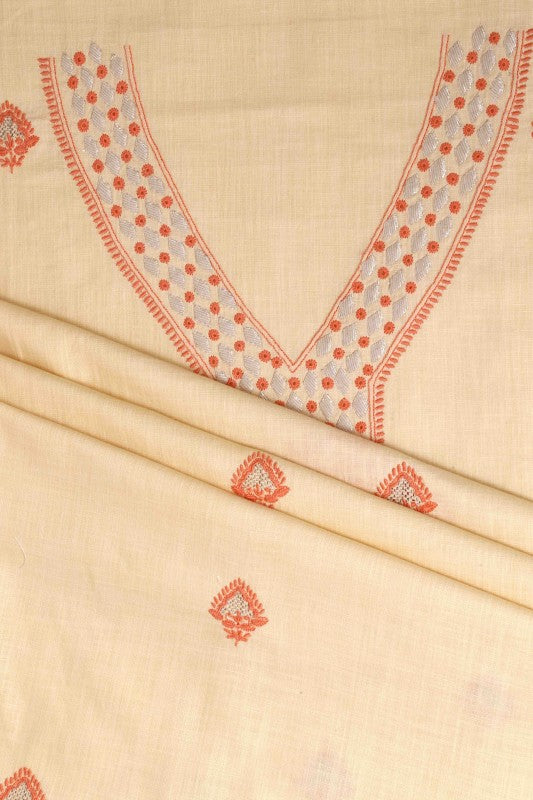 Ada Hand Embroidered Lemonade Cream Cotton Lucknowi Chikankari Unstitched Kurta Dupatta with Gota Patti Work A251257