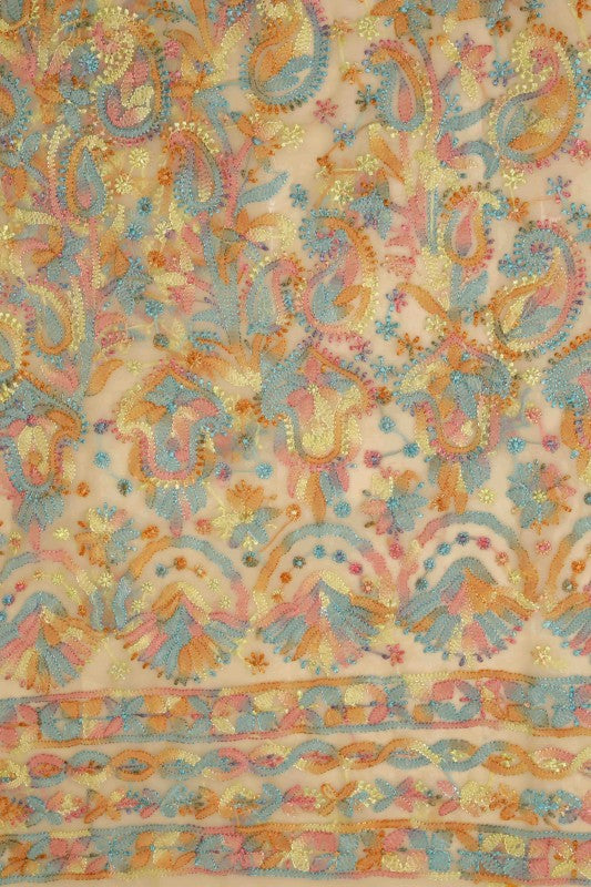 Ada Hand Embroidered Fawn Georgette Lucknowi Chikan Unstitched Suit Piece - A211198