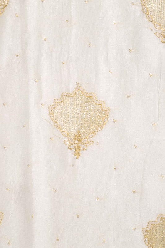 Ada Hand Embroidered Off White Chanderi Lucknowi Chikankari Unstitched Kurta Dupatta Set With Pearl Work 01A86296