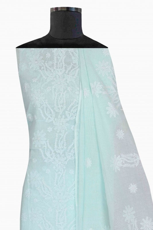 Ada Hand Embroidered Light Blue Kota Lucknowi Chikan Unstitched Kurta Dupatta Set-A596909