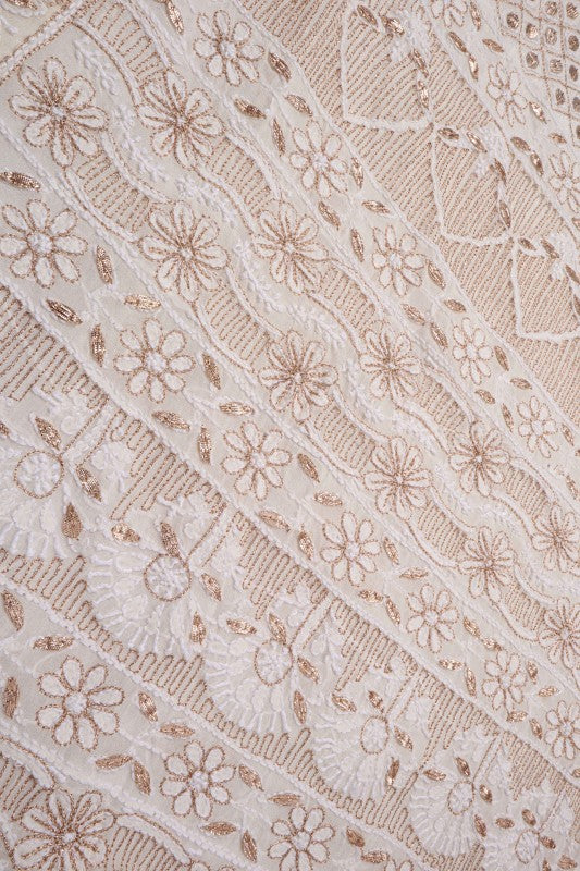 Ada Hand Embroidered White Pure Georgette Lucknowi Chikankari Saree/Blouse with Zari Work A612189