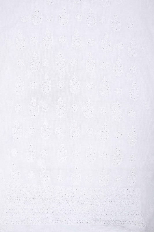 Ada Hand Embroidered White Kota Lucknowi Chikan Unstitched Kurta Piece With Muqaish Work A619166