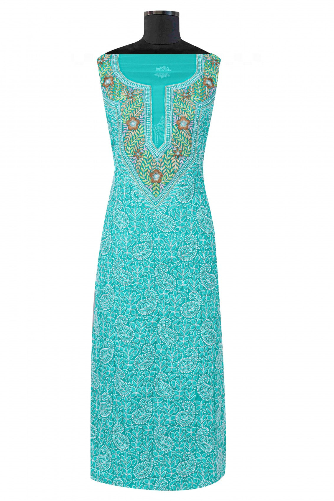 Ada Hand Embroidered Dark Green Georgette Lucknowi Chikankari Unstitched Suit Piece With Pearl Work 01A146084