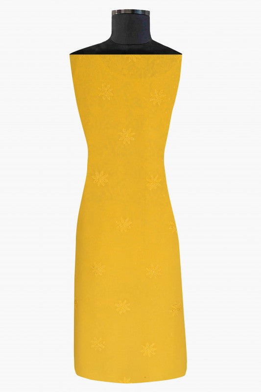 Ada Hand Embroidered Yellow Georgette Lucknowi Chikan Unstitched Kurta Piece with Muqaish Work A597699