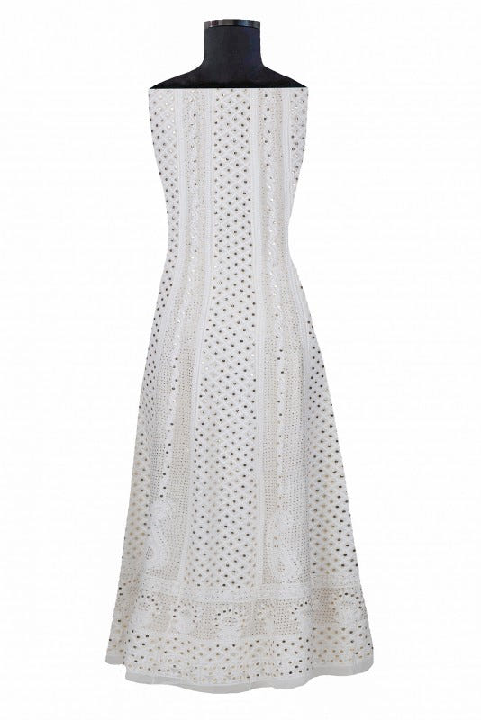 Ada Hand Embroidered White Georgette Lucknowi Chikankari Semi-stitched Anarkali Kurta Dupatta Set With Muqaish Work- A621528