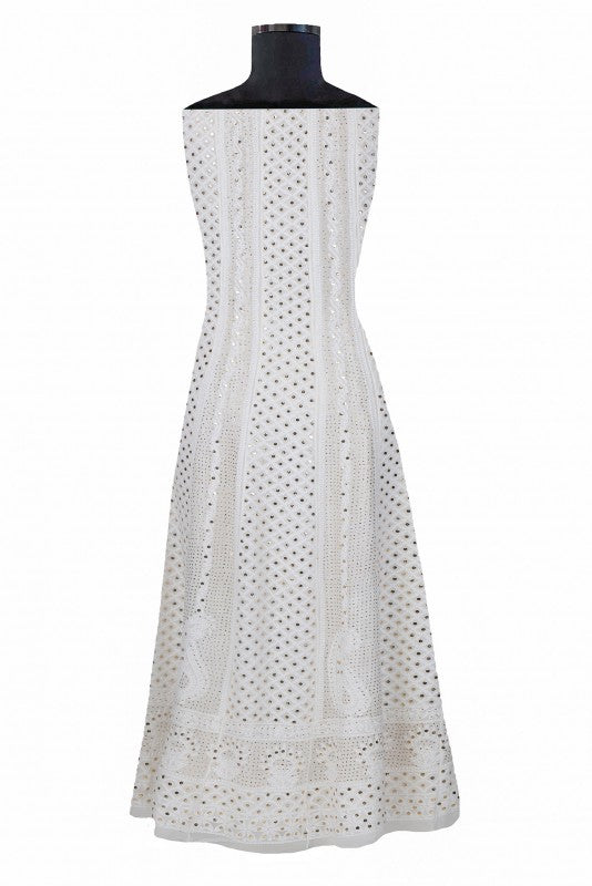 Ada Hand Embroidered White Georgette Lucknowi Chikankari Semi-stitched Anarkali Kurta Dupatta Set With Muqaish Work- A621528